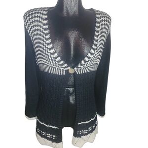 San Francisco Black and White Patterned Knit Cardigan With 1 Button Front XL